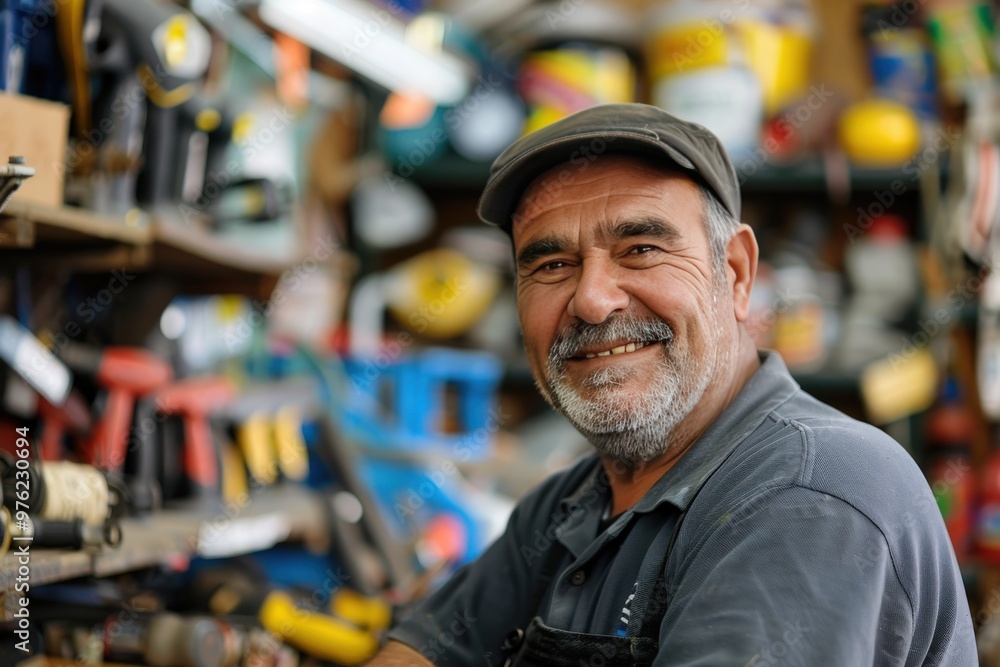 A man with a big smile is standing in a store, generative ai image A man with a big smile is standing in a store, generative ai image