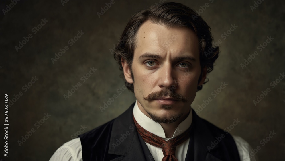 Victorian-style portrait of a man with detailed expressions. Victorian-style portrait of a man with detailed expressions.
