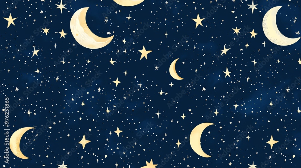 Naklejka premium Night sky with crescent moons and stars.