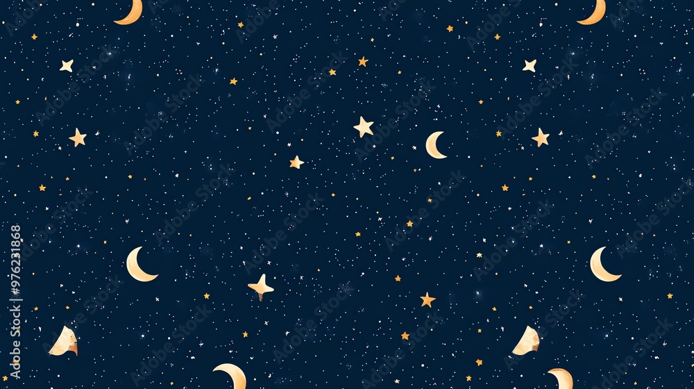 Naklejka premium A night sky with stars and crescents.