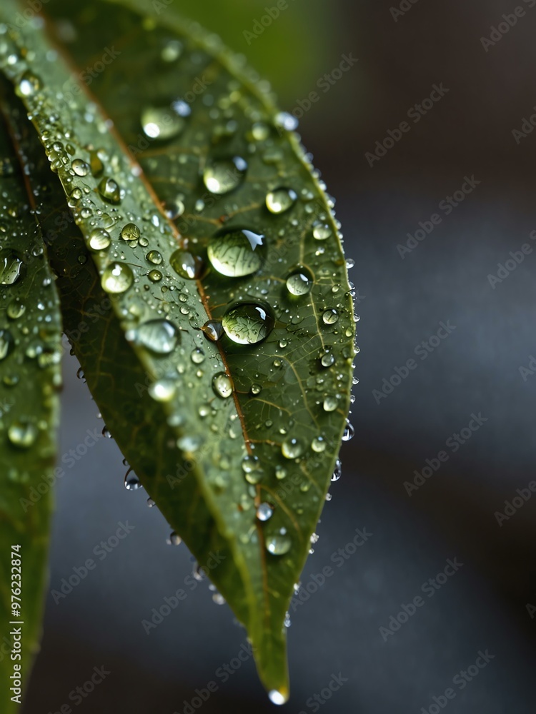 Water droplets on a love tree leaf. Water droplets on a love tree leaf.