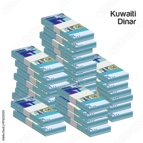 Vector illustration of stacks of Kuwaiti Dinar notes. editable and scalable eps