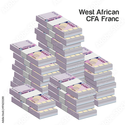 Vector illustration of stacks of West African CFA Franc notes. editable and scalable eps