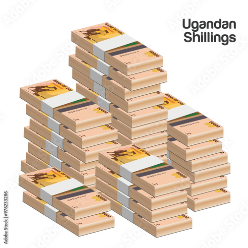 Vector illustration of stacks of Ugandan shilling notes. editable and scalable eps