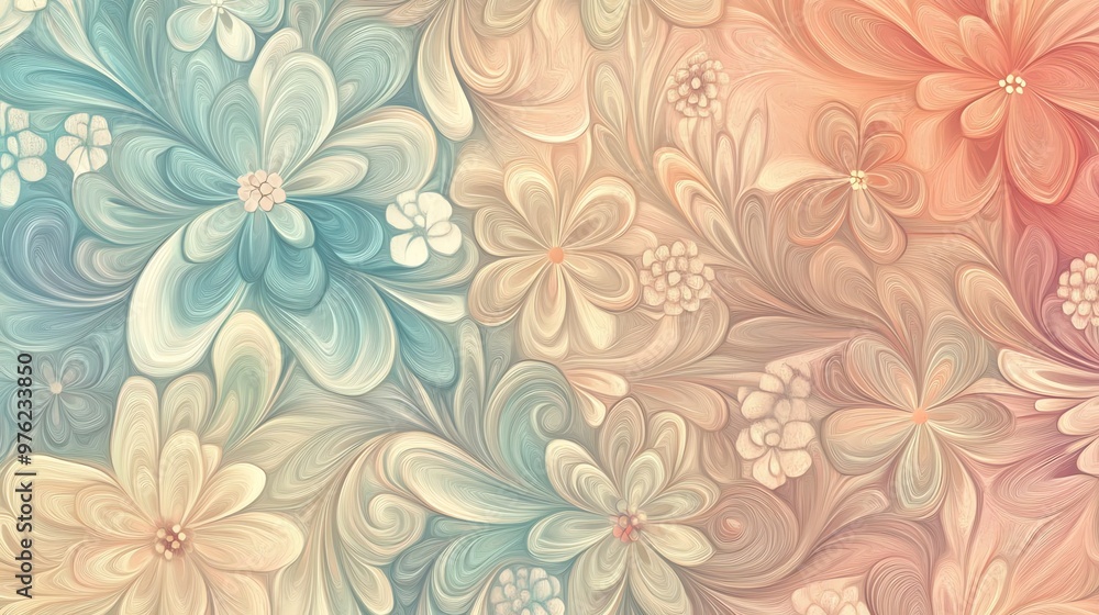 A soft, abstract floral pattern in shades of blue, pink, and beige. A soft, abstract floral pattern in shades of blue, pink, and beige.