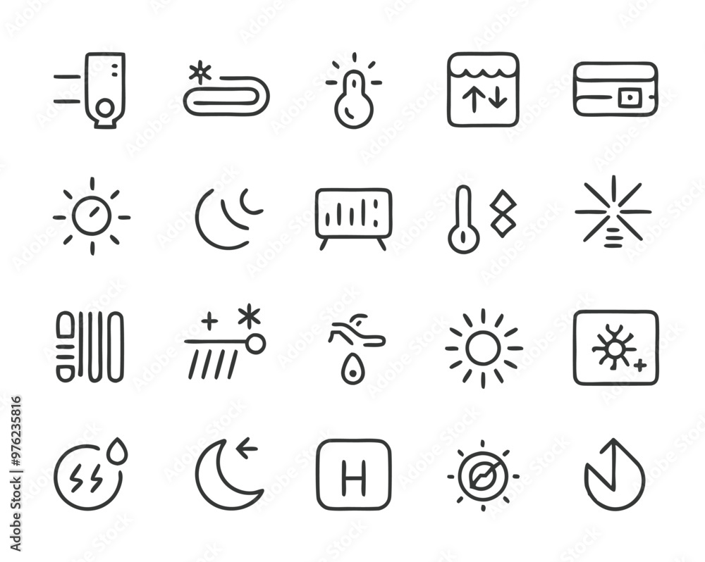 Air Conditioning thin line icons. air conditioning symbols. Air conditioner icon. Air Conditioning thin line icons. air conditioning symbols. Air conditioner icon.