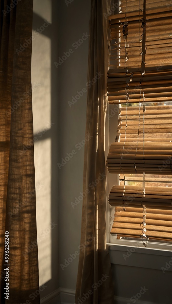 Window blinds in a softly lit room. Window blinds in a softly lit room.