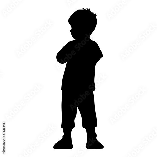 Silhouette of a little boy on a transparent background