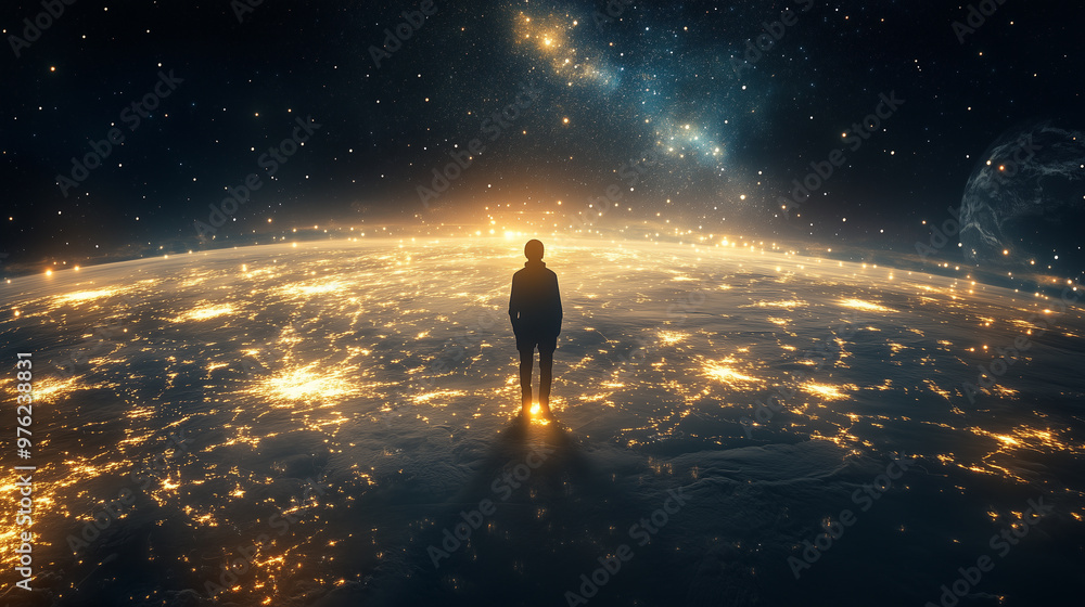 Obraz premium Silhouette on Earth: Representing Global Connectivity and Unity