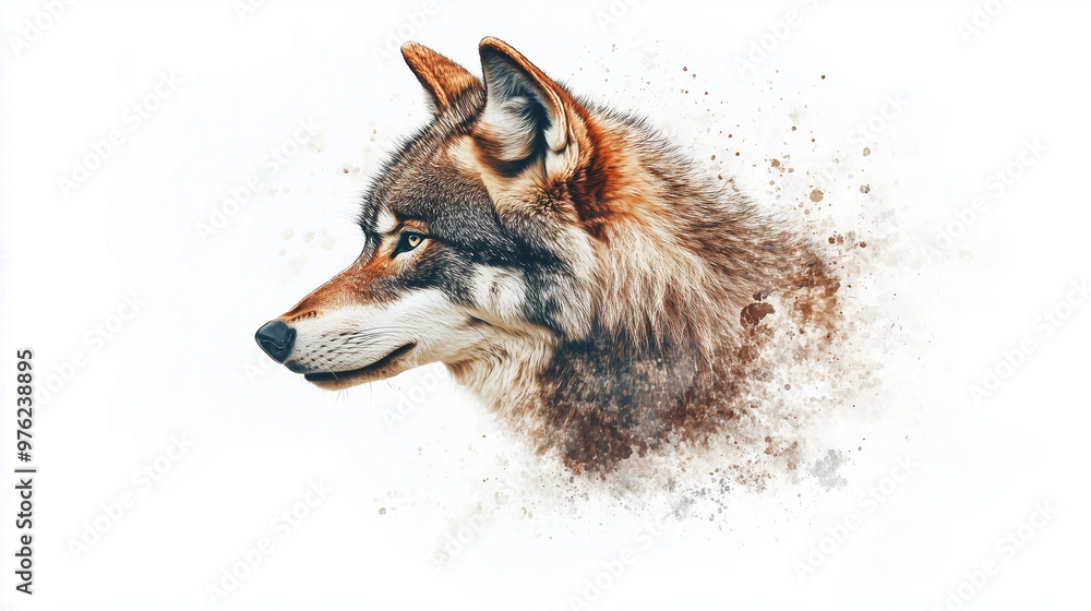 custom made wallpaper toronto digitalElegant Wolf: Watercolor Profile Head with Colorful Splashes on White Background