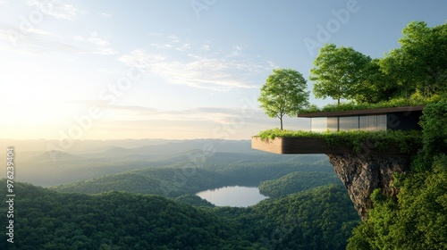 A Vertical Symphony: Imagine the sounds of nature harmonizing on a cliff with diverse tree species.  photo