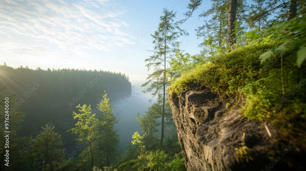 Fototapeta premium Cliffside Mysteries: Write about hidden secrets revealed only to those who explore the trees on a cliff.