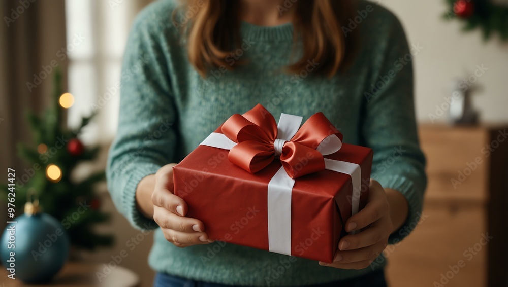 Woman wrapping a Christmas gift. Woman wrapping a Christmas gift.