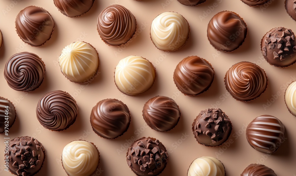 Assorted Chocolate Truffles Arranged Neatly on a Light Background for a Tempting Dessert Display Assorted Chocolate Truffles Arranged Neatly on a Light Background for a Tempting Dessert Display