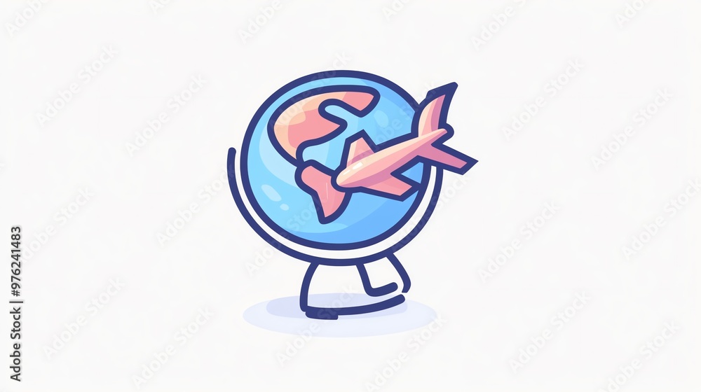Cartoon illustration of a globe with an airplane flying around it. Cartoon illustration of a globe with an airplane flying around it.