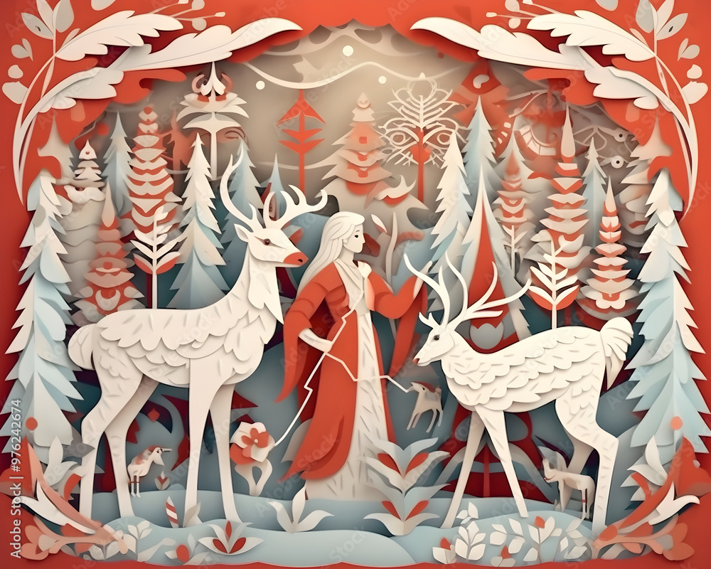 Obraz premium christmas winter paper art merry snow tree holiday generative Ai.