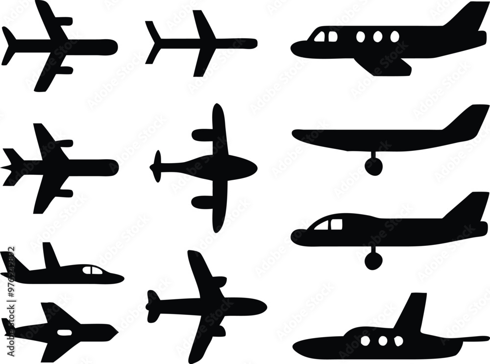 Plane different icons set. Plane different icons set.