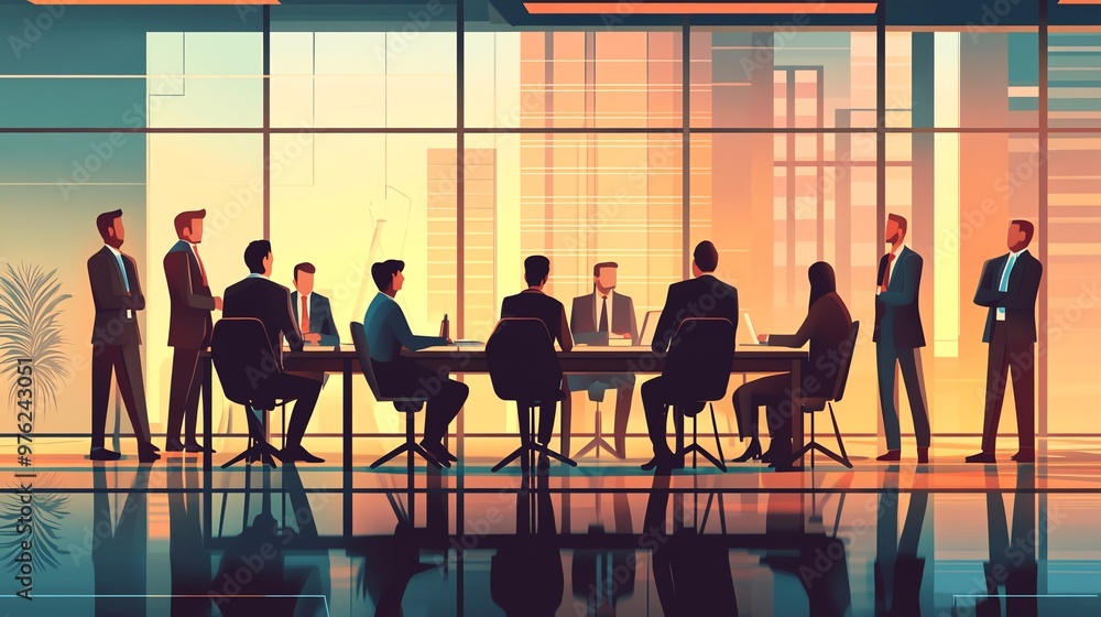 Silhouettes of businessmen in a modern office. Silhouettes of businessmen in a modern office.