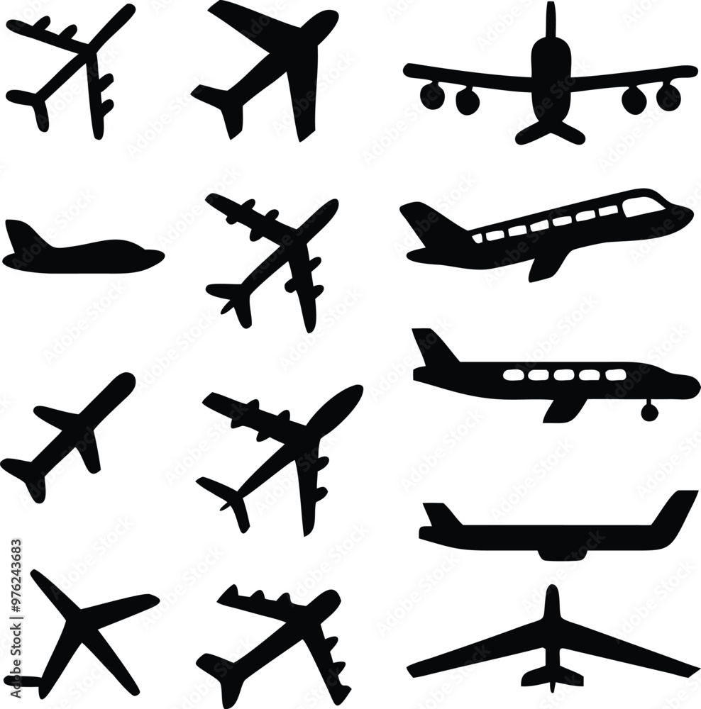 Plane different icons set. Plane different icons set.