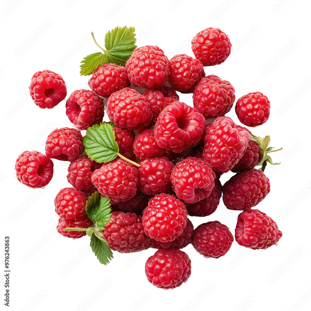 Fresh Raspberries Flat Lay isolated on white or transparent background, png clipart, design element. Easy to place object on any other background. Fresh Raspberries Flat Lay isolated on white or transparent background, png clipart, design element. Easy to place object on any other background.