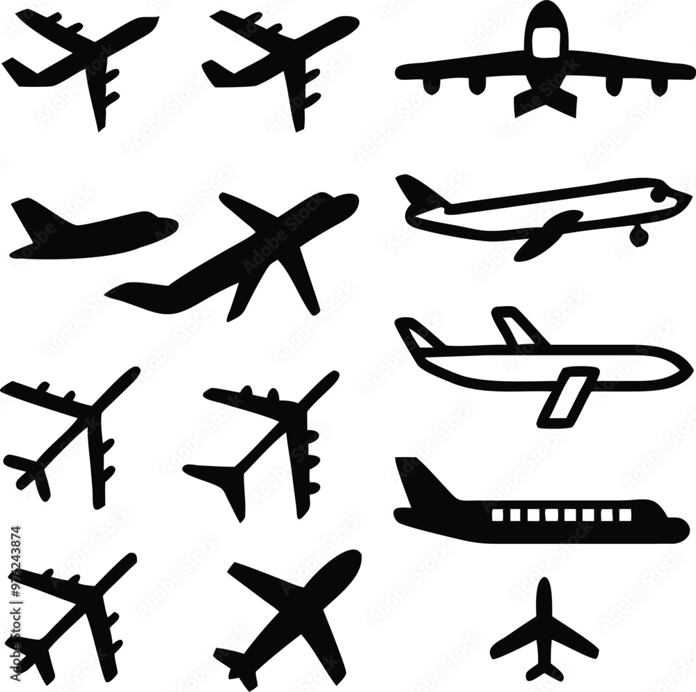 Plane different icons set. Plane different icons set.