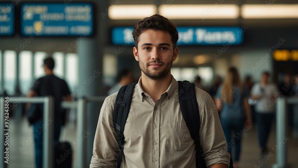Young man with a backpack at the airport Young man with a backpack at the airport