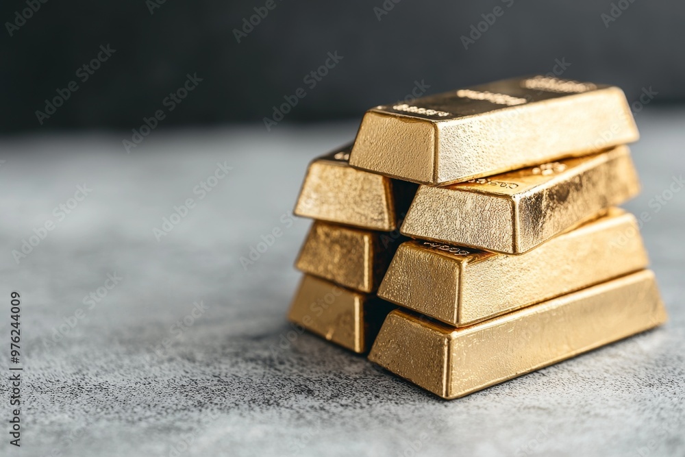 Stacked Gold Bars on a Gray Surface, Symbolizing Wealth and Investment Opportunities Stacked Gold Bars on a Gray Surface, Symbolizing Wealth and Investment Opportunities