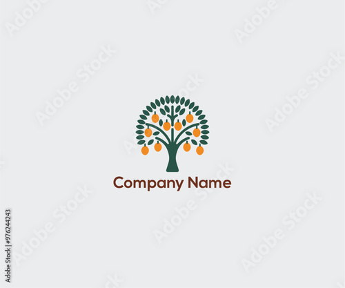 Obraz na płótnie Green Tree with Fruits Pictorial Logo – Nature-Inspired Symbol for Eco-Friendly, Organic, and Farm Branding w salonie