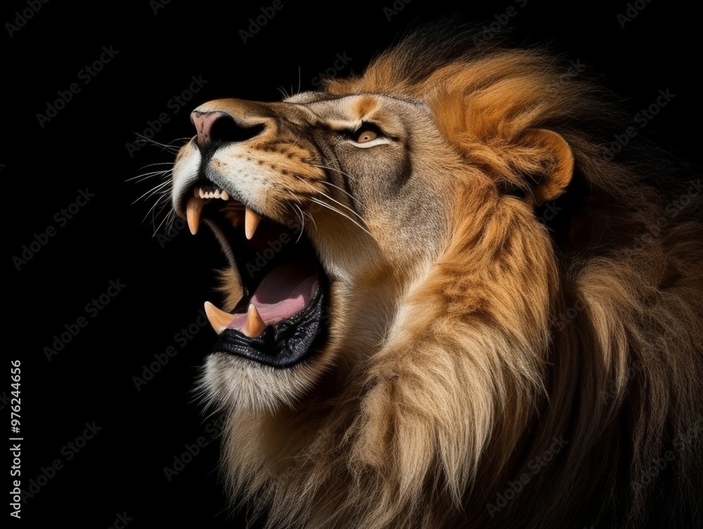 Fototapeta premium Portrait of a roaring lion - Isolated, no background