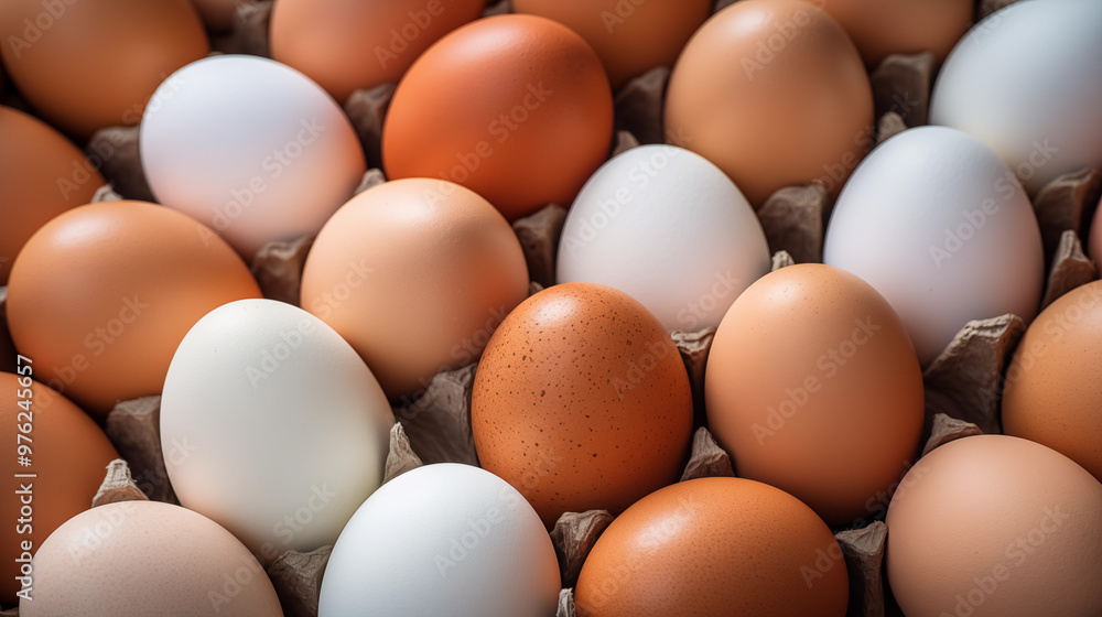 Modern egg packaging design featuring a mix of fresh brown and white eggs. the carton showcases a sleek . Modern egg packaging design featuring a mix of fresh brown and white eggs. the carton showcases a sleek .