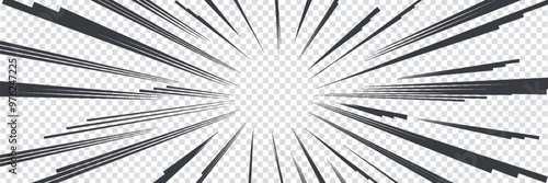 Abstract comic book flash explosion radial lines on transparent background