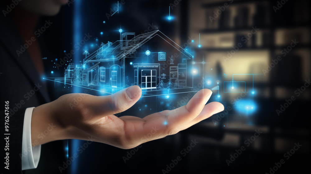 Hand engaging with touch-enabled home visualization, empowering corporate strategy with advanced business analytics Hand engaging with touch-enabled home visualization, empowering corporate strategy with advanced business analytics