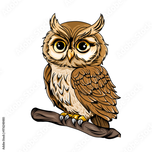 illustration of an owl perched on a tree branch