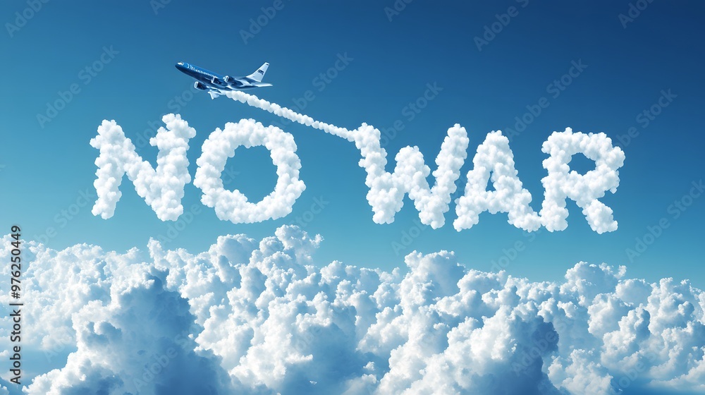 Naklejka premium Airplane Writing in the Sky with Smoke the Phrase 