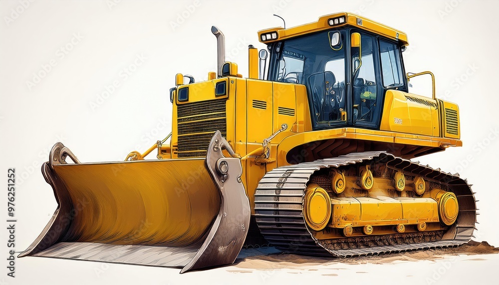 Obraz premium A powerful yellow bulldozer designed for heavy-duty construction and earthmoving projects, showcasing advanced machinery features.