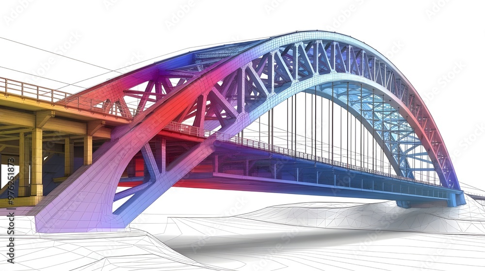 Fototapeta premium Colorful Wireframe Bridge Design