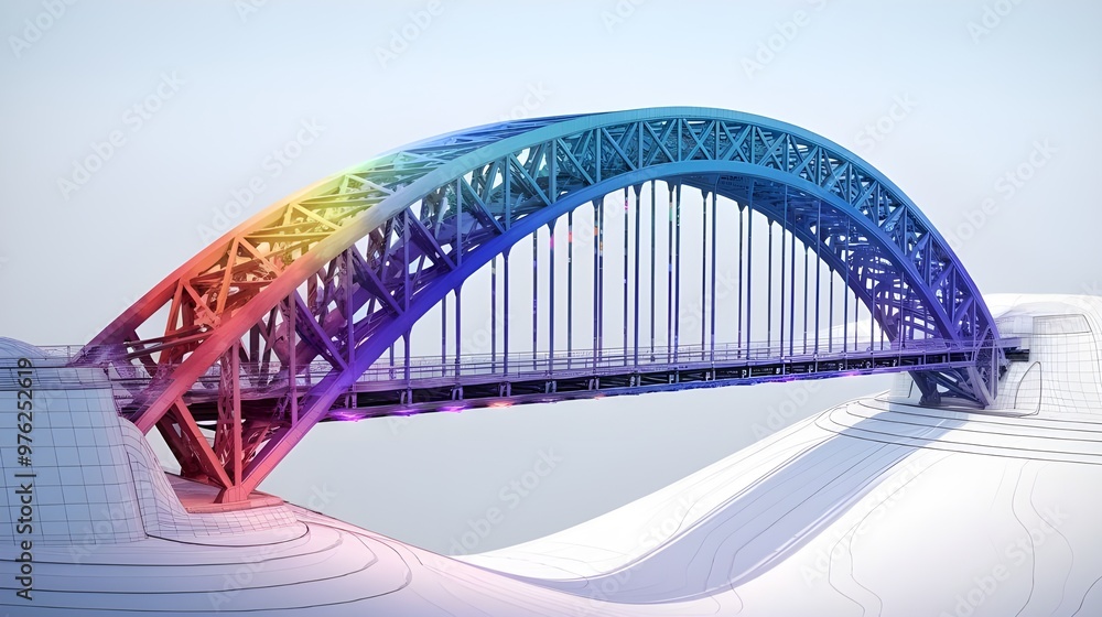 Obraz premium Rnbow Steel Arch Bridge D Render