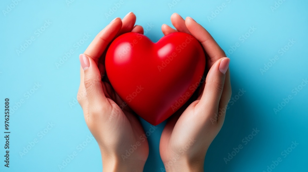 Hands gently cupping a striking red heart to emphasize support for heart health and disease prevention. Hands gently cupping a striking red heart to emphasize support for heart health and disease prevention.