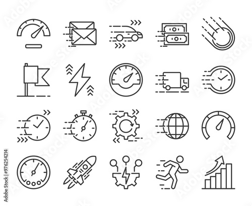 Speed icon. Speed and Performance line icons set. Editable Stroke.