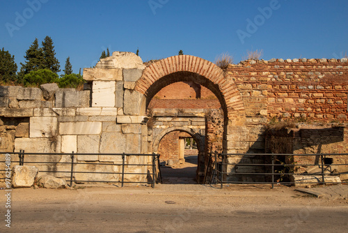 Lefke Gate (Lefke Kapi) of ancient Iznik Castle. Historical stone walls and doors of Iznik, Bursa.