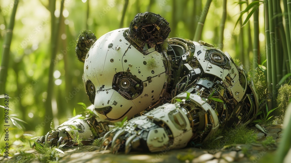 Robotic Panda in Bamboo Forest.