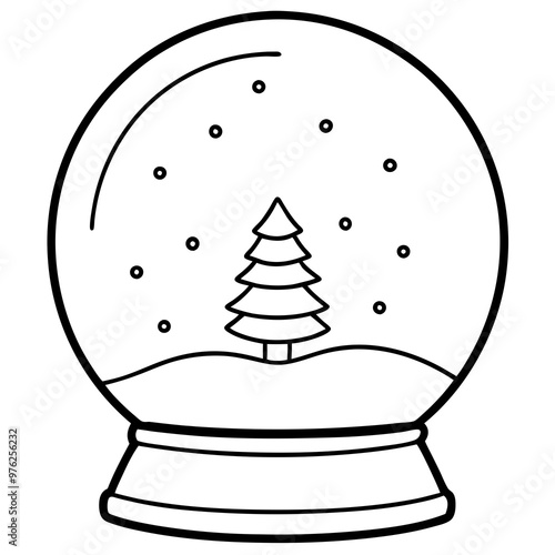 Minimalist Snow Globe with Tree or Snowman, Outline in Black