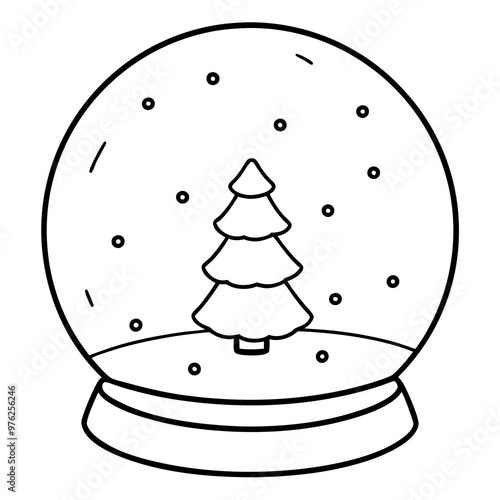 Minimalist Snow Globe with Tree or Snowman, Outline in Black