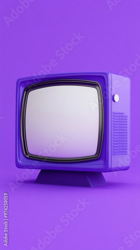 3d render vertical composition of an old cute classical television minimal graphic element design on solid purple background empty space cartoon mockup retro vintage closeup square model illustration