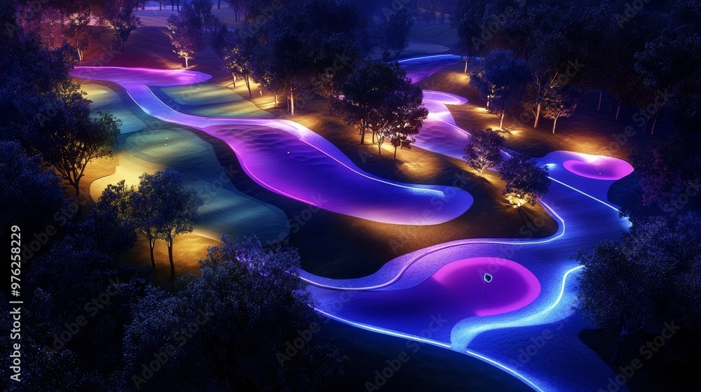 Obraz premium Illuminated Golf Course at Night.