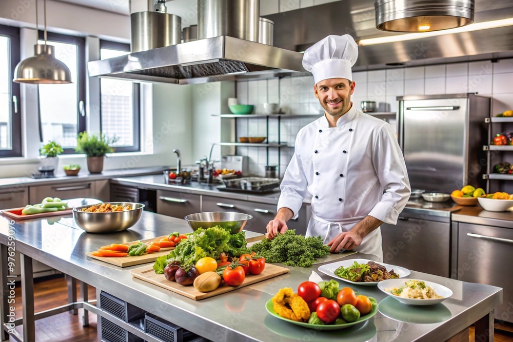 A group of chefs are preparing food in a kitchen A group of chefs are preparing food in a kitchen