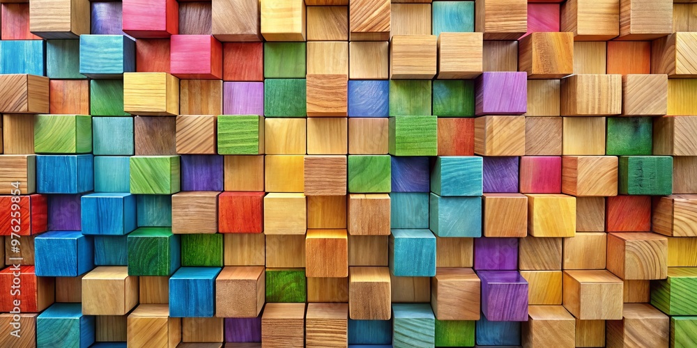Colorful Wooden Cube Mosaic, 3D Rendering, Abstract Pattern, Geometric Shapes, Wooden Background, Architecture, Design Colorful Wooden Cube Mosaic, 3D Rendering, Abstract Pattern, Geometric Shapes, Wooden Background, Architecture, Design