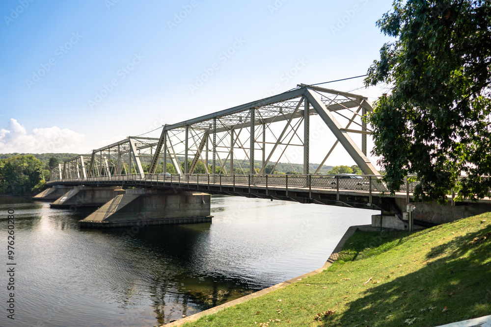 Bridge over the Hudson River at Waterford, NY. Sunshine, blue sky. Bridge over the Hudson River at Waterford, NY. Sunshine, blue sky.