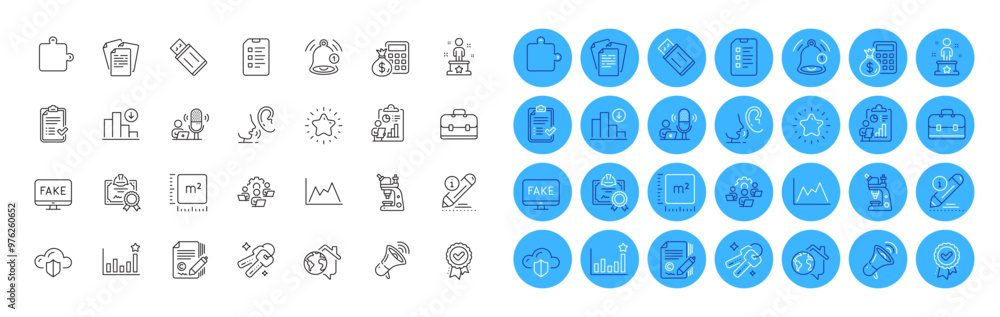 Microscope, Decreasing graph and Certificate line icons pack. Approved checklist, Approved award, Success web icon. Star, Fake news, Teamwork pictogram. Edit, Copywriting, Puzzle. Vector Microscope, Decreasing graph and Certificate line icons pack. Approved checklist, Approved award, Success web icon. Star, Fake news, Teamwork pictogram. Edit, Copywriting, Puzzle. Vector