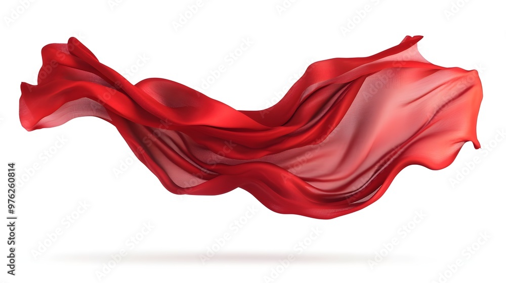 A gracefully floating red fabric, suspended in mid-air with soft flowing curves captured with intricate detail. A gracefully floating red fabric, suspended in mid-air with soft flowing curves captured with intricate detail.